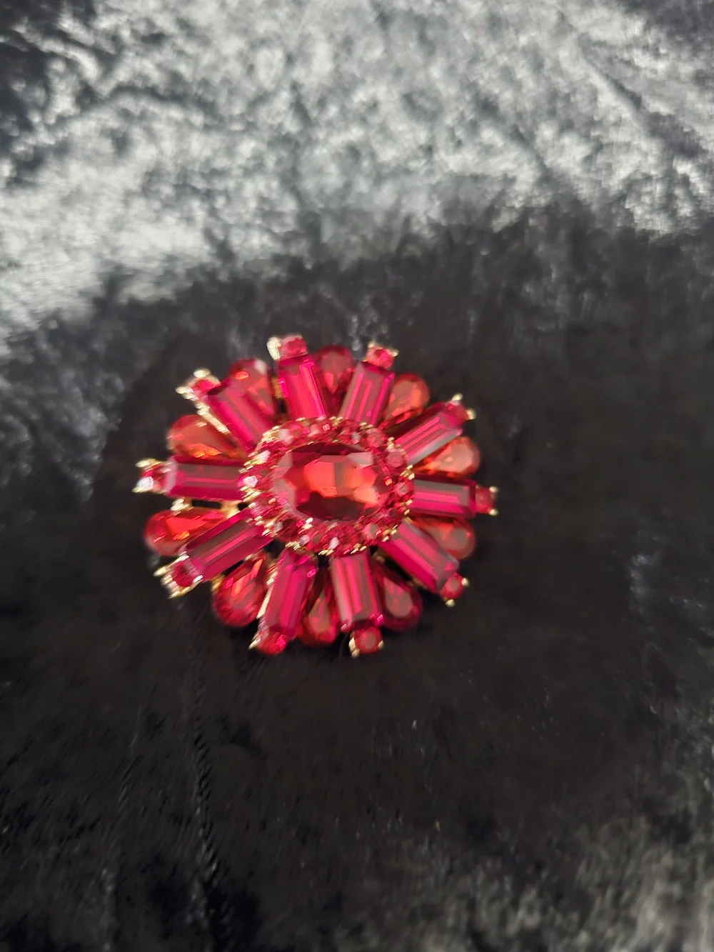 Red Crystal Floral Statement Brooch - Unbranded